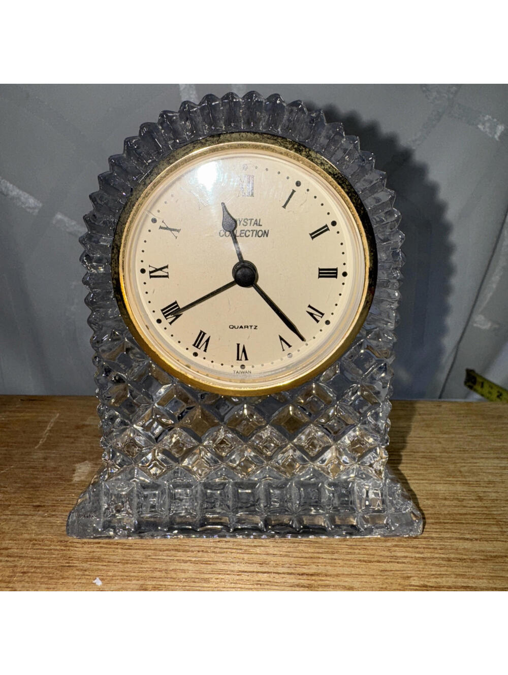 Vintage 24% Lead Crystal Small Clock Quartz Working Taiwan